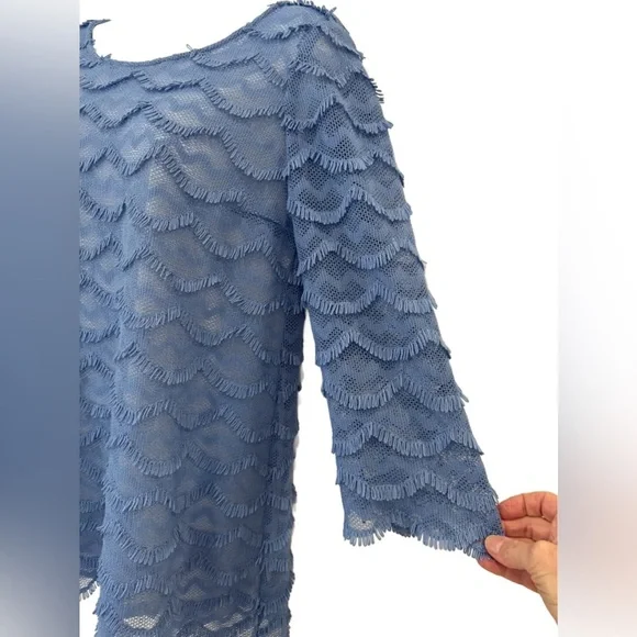 Sara Campbell Blue Fringe Tunic Top in XS